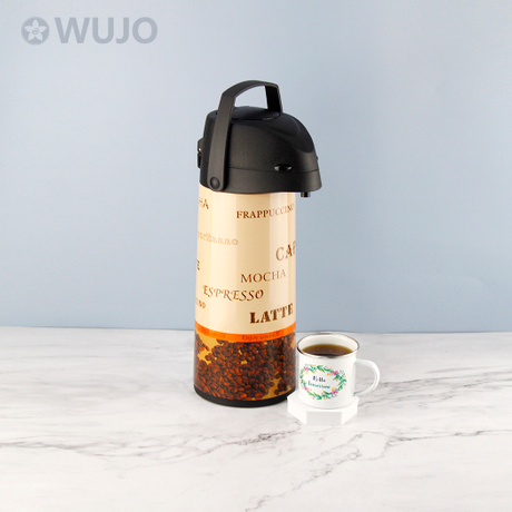 WUJO Commercial OEM Full Printing Hot Water Tea Coffee Thermal Pump Pot