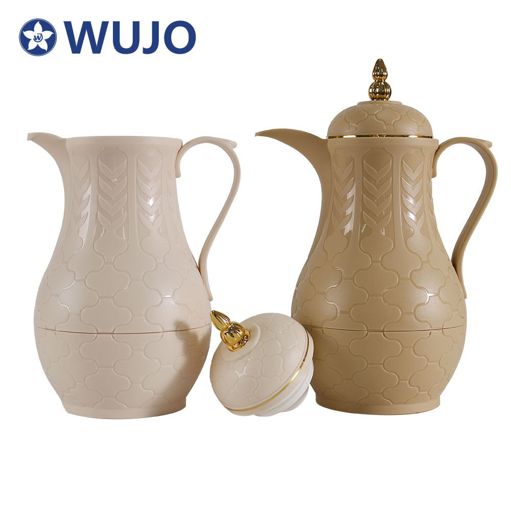 WUJO White Glass Refill 1L High Quality Wholesale Thermo Turkish Plastic Arabic Coffee Pot 