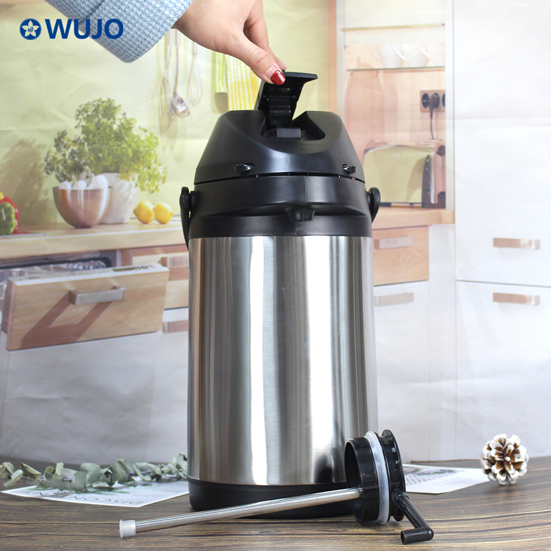 WUJO hot cold water air pump coffee pot flask thermos stainless steel  airpot with lever