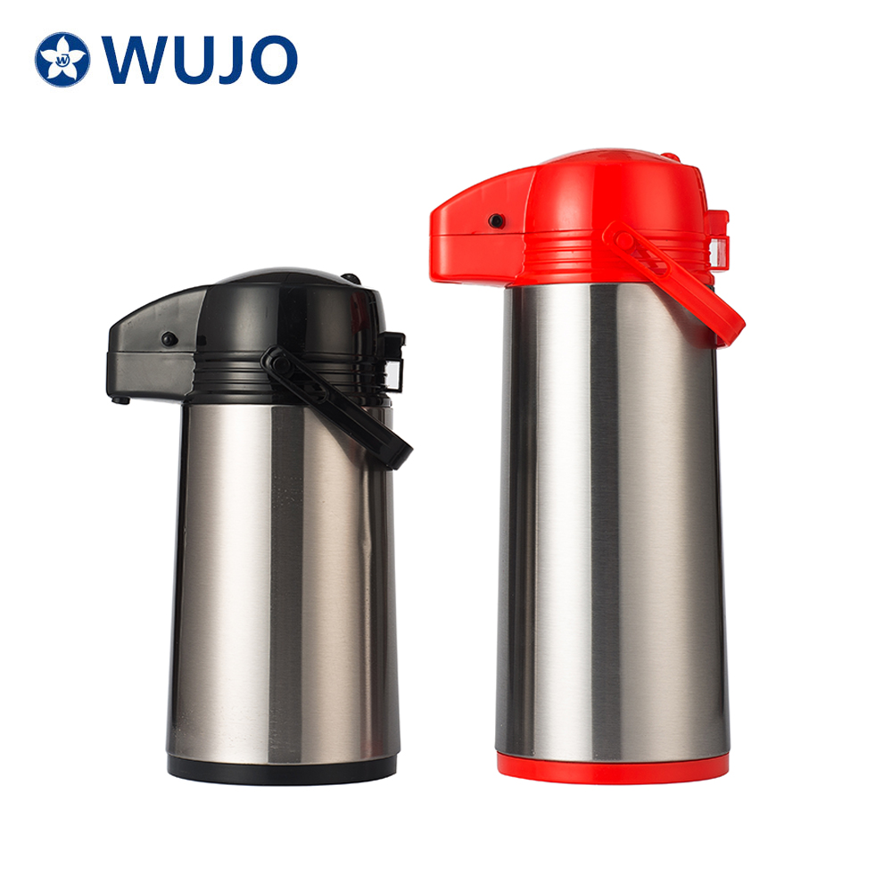 WUJO Customized Pump 1L 1.9L Airpot Thermos Glass Refill Vacuum Flask